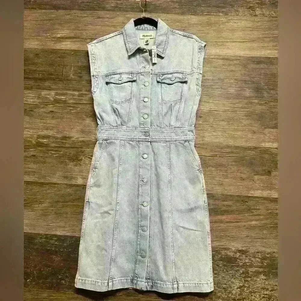 Madewell Blue Sheath Mini Dress Sleeveless Collar